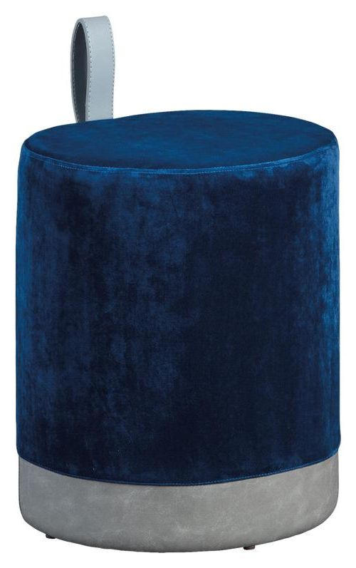 Hocker Osane Samt Blau/Grau Sitz Gepolstert H: 43 cm