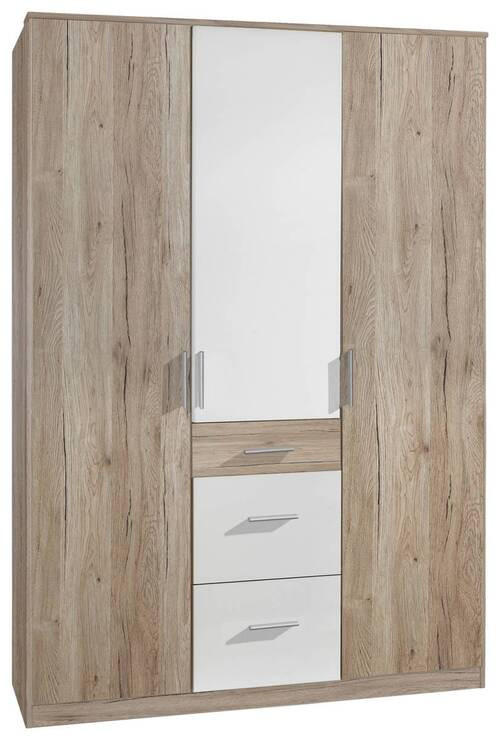 KLEIDERSCHRANK 3-türig Weiß, Eiche San Remo - Alufarben/Weiß, KONVENTIONELL, Holzwerkstoff/Kunststoff (135/199/58cm) - Boxxx