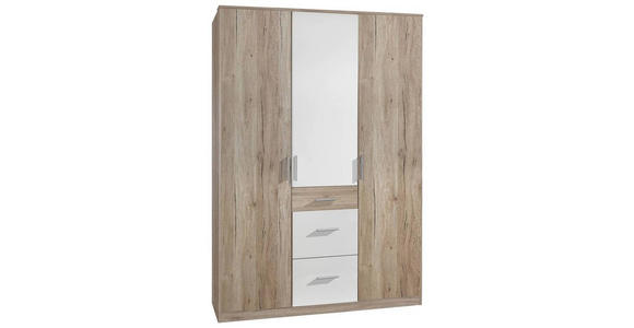 KLEIDERSCHRANK 3-türig Weiß, Eiche San Remo  - Alufarben/Weiß, KONVENTIONELL, Holzwerkstoff/Kunststoff (135/199/58cm) - Carryhome