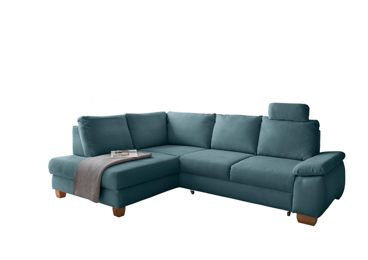 ECKSCHLAFSOFA in Cord Petrol  - Wildeiche/Petrol, Modern, Holz/Textil (206/261cm) - Livetastic