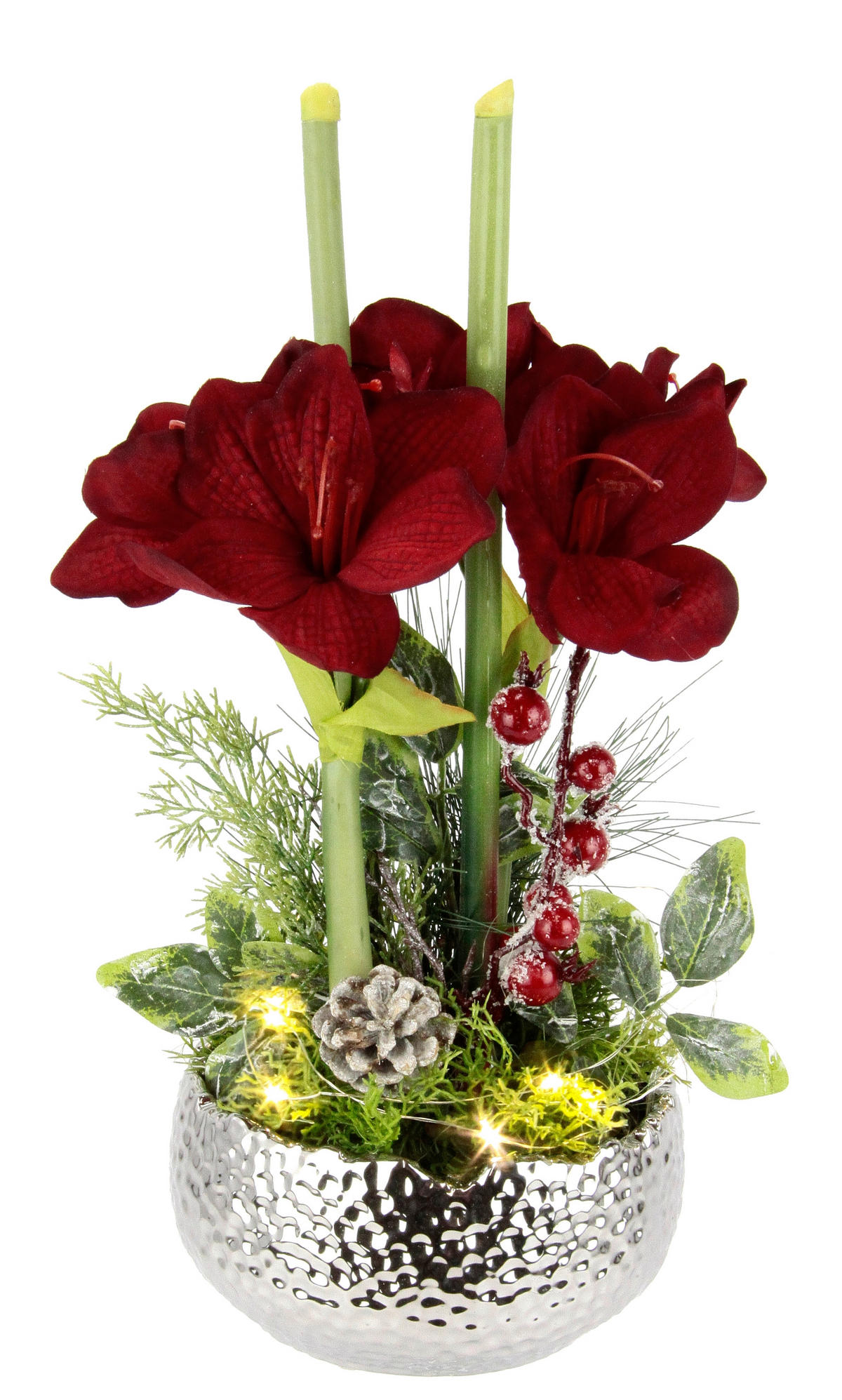 AMARYLLIS  - Silberfarben/Dunkelrot, KONVENTIONELL, Keramik/Textil (17/40cm) - X-Mas