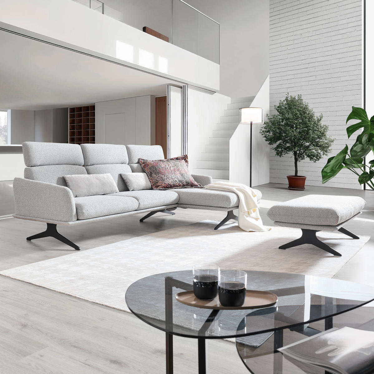 ECKSOFA in Flachgewebe Hellgrau  - Hellgrau/Schwarz, Design, Textil/Metall (259/152cm) - Dieter Knoll