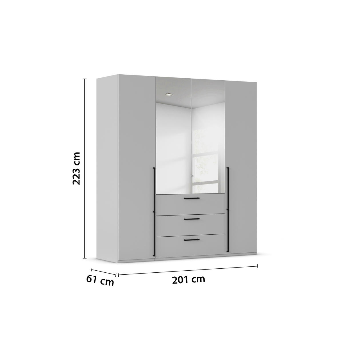 DREHTÜRENSCHRANK 201/223/61 cm,  in Weiß, 4-türig  - Chromfarben/Schwarz, Basics, Glas/Holzwerkstoff (201/223/61cm) - Novel