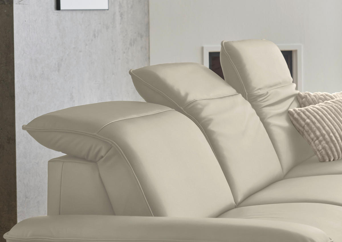 ECKSOFA  Echtleder Ecru  - Ecru/Schwarz, Design, Leder/Metall (307/169cm) - Beldomo Premium