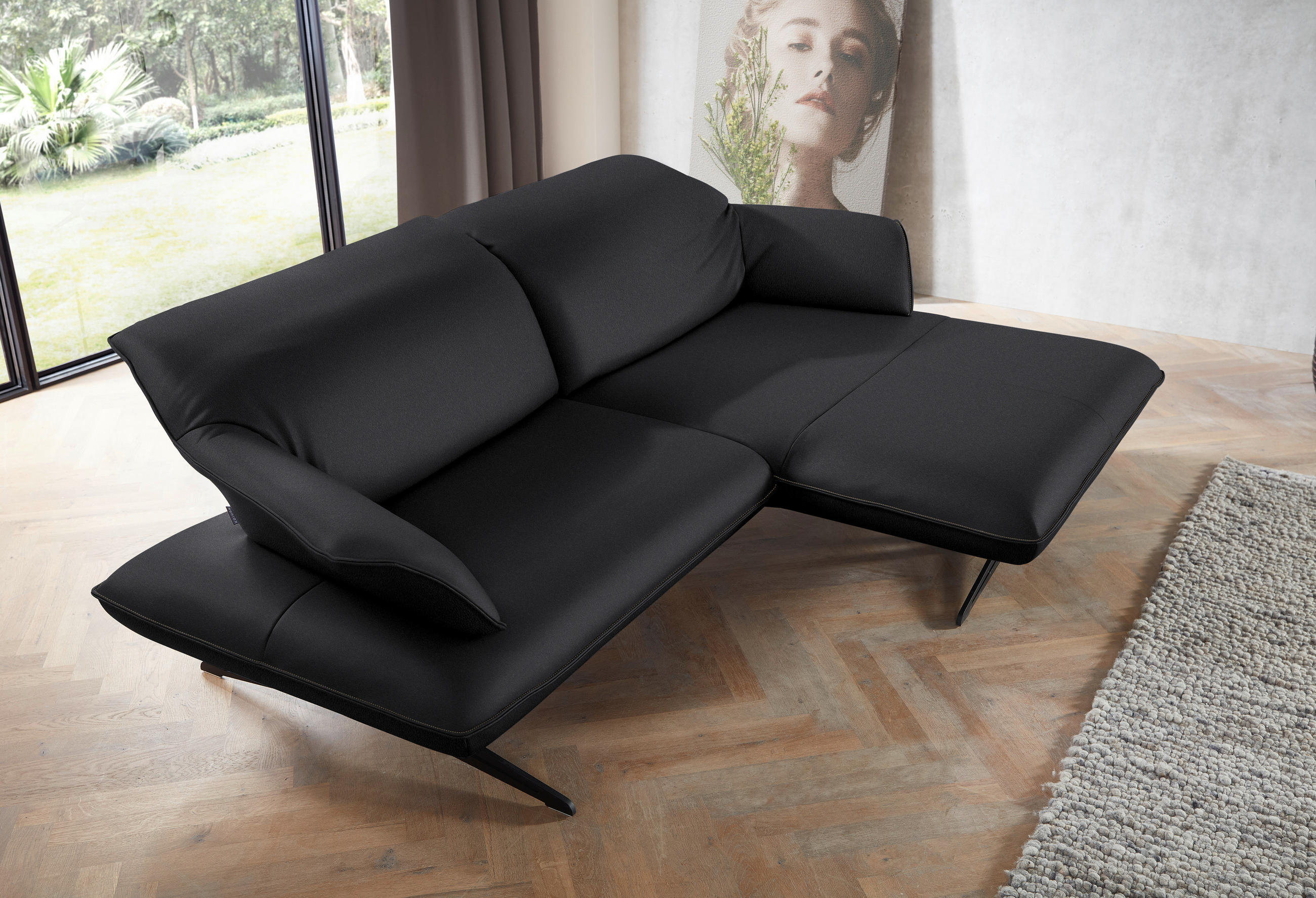 ECKSOFA in Echtleder Schwarz  - Beige/Schwarz, Design, Leder/Metall (252/169cm) - Koinor