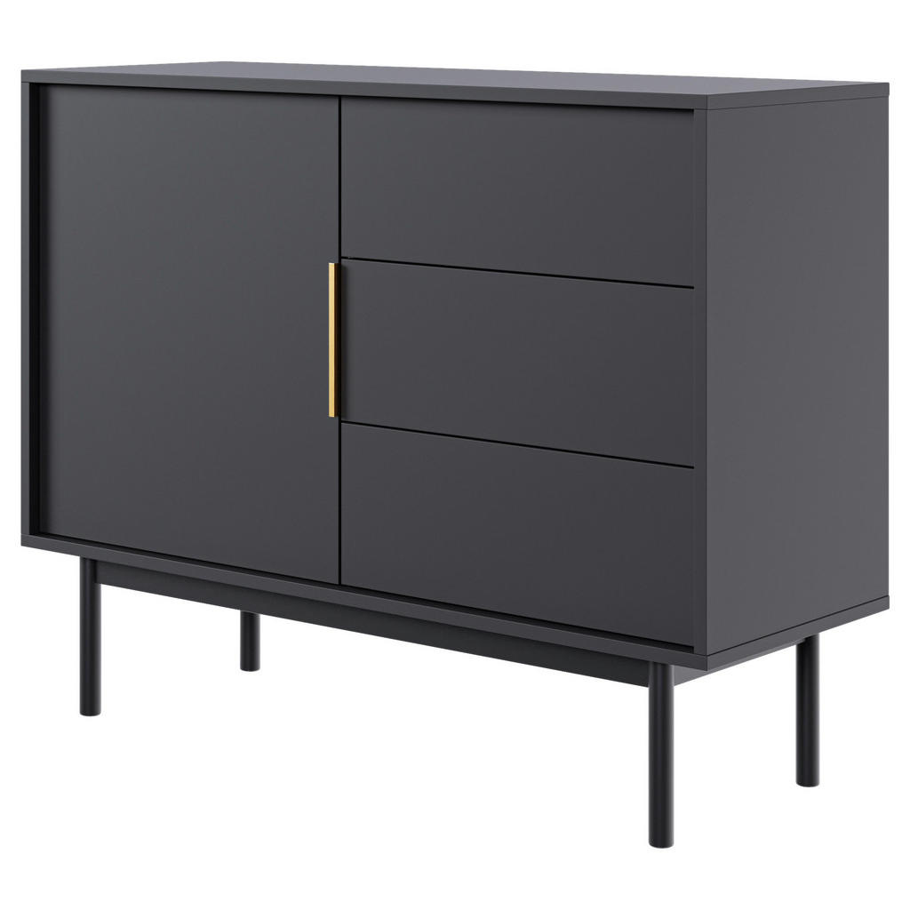 Thumbnail - Xora Kommode Viva, Schwarz, Metall, 1 Fächer, 3 Schubladen, 104x82x39 cm, Beimöbel erhältlich, Kleinmöbel