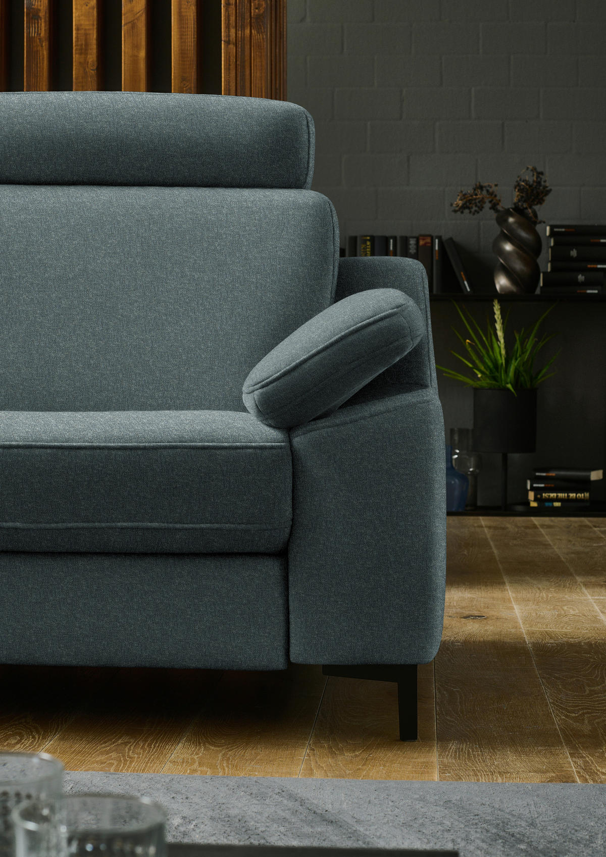 ECKSOFA in Chenille Graugrün  278/278 cm  - Schwarz/Graugrün, Design, Textil/Metall (278/278cm) - Valdera