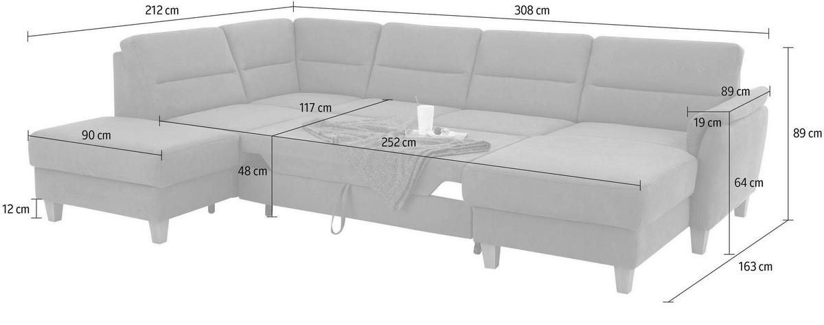 WOHNLANDSCHAFT in Mikrofaser Grau  - Eichefarben/Grau, Konventionell, Holz/Textil (212/308/163cm) - Sit & More