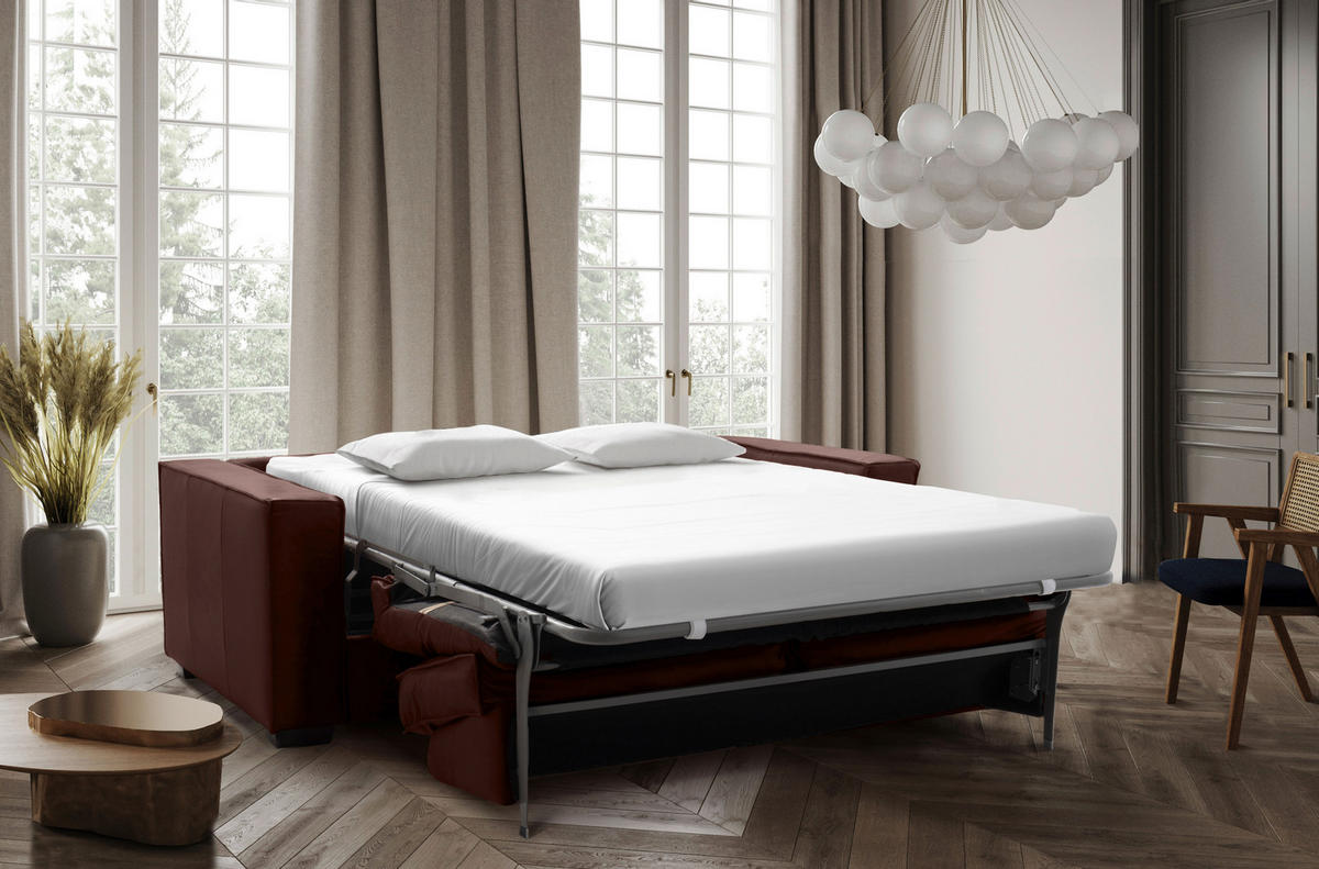 SCHLAFSOFA in Echtleder Braun  - Dunkelbraun/Braun, Design, Leder/Holz (203/85/99cm) - MID.YOU