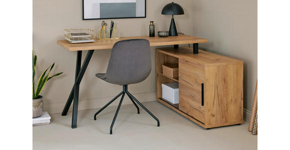 ECKSCHREIBTISCH 150/110/74 cm in Eichefarben - Eichefarben/Schwarz, MODERN, Holzwerkstoff/Metall (150/110/74cm) - Novel