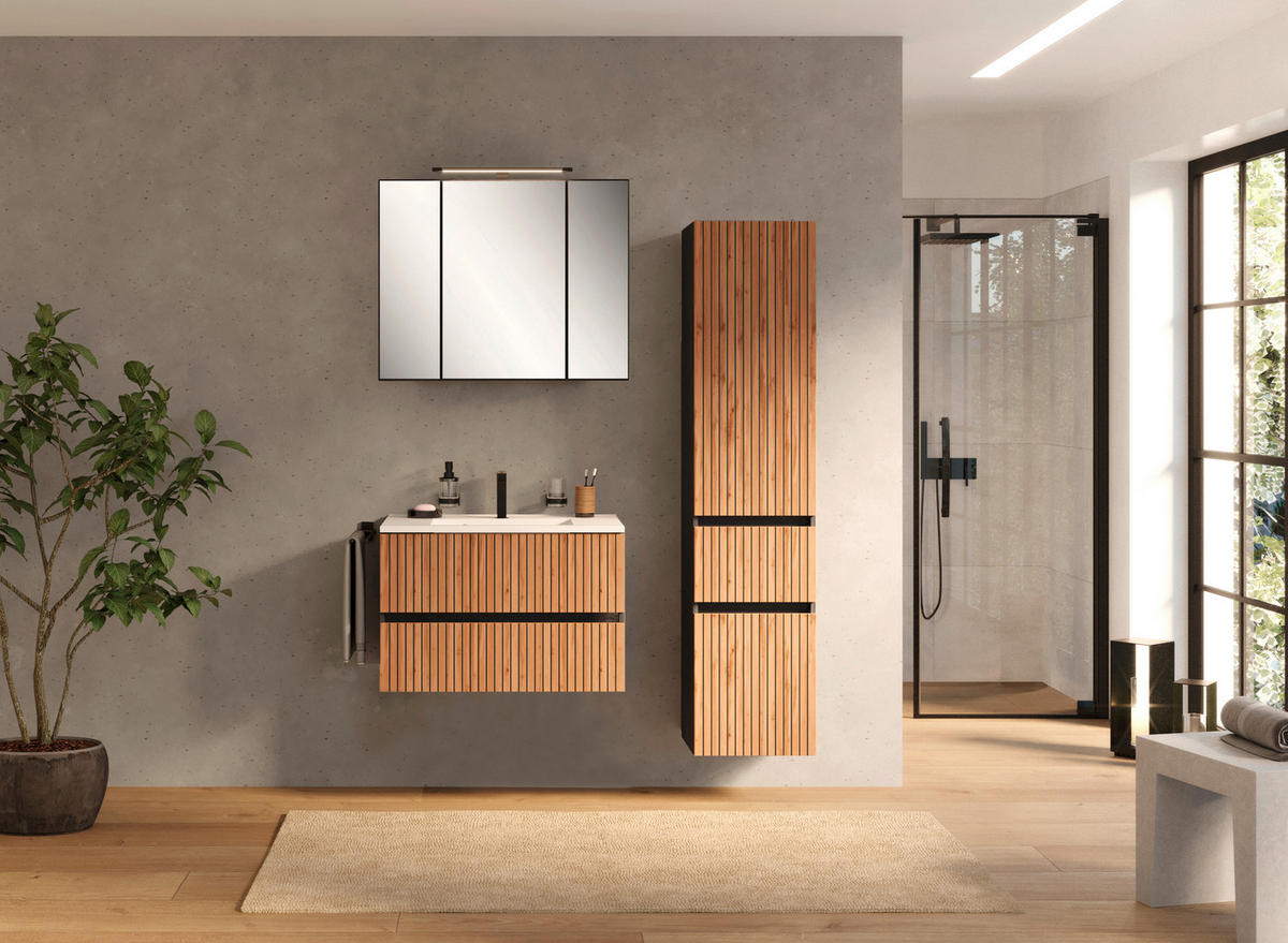 BADEZIMMER  in 120 cm  - Eiche Wotan/Graphitfarben, KONVENTIONELL, Glas/Holzwerkstoff (120cm) - Xora