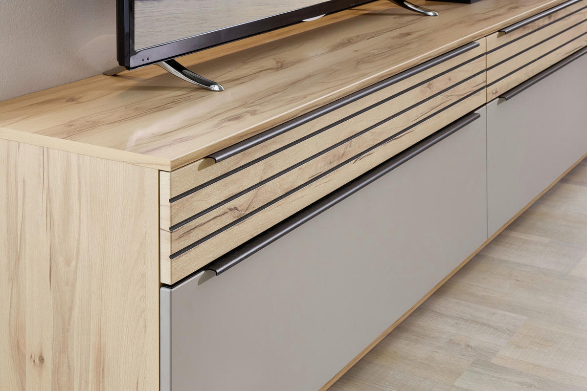 WOHNWAND  in Grau, Buchefarben  270/215/45 cm  - Buchefarben/Schwarz, KONVENTIONELL, Glas/Holzwerkstoff (270/215/45cm) - Venda