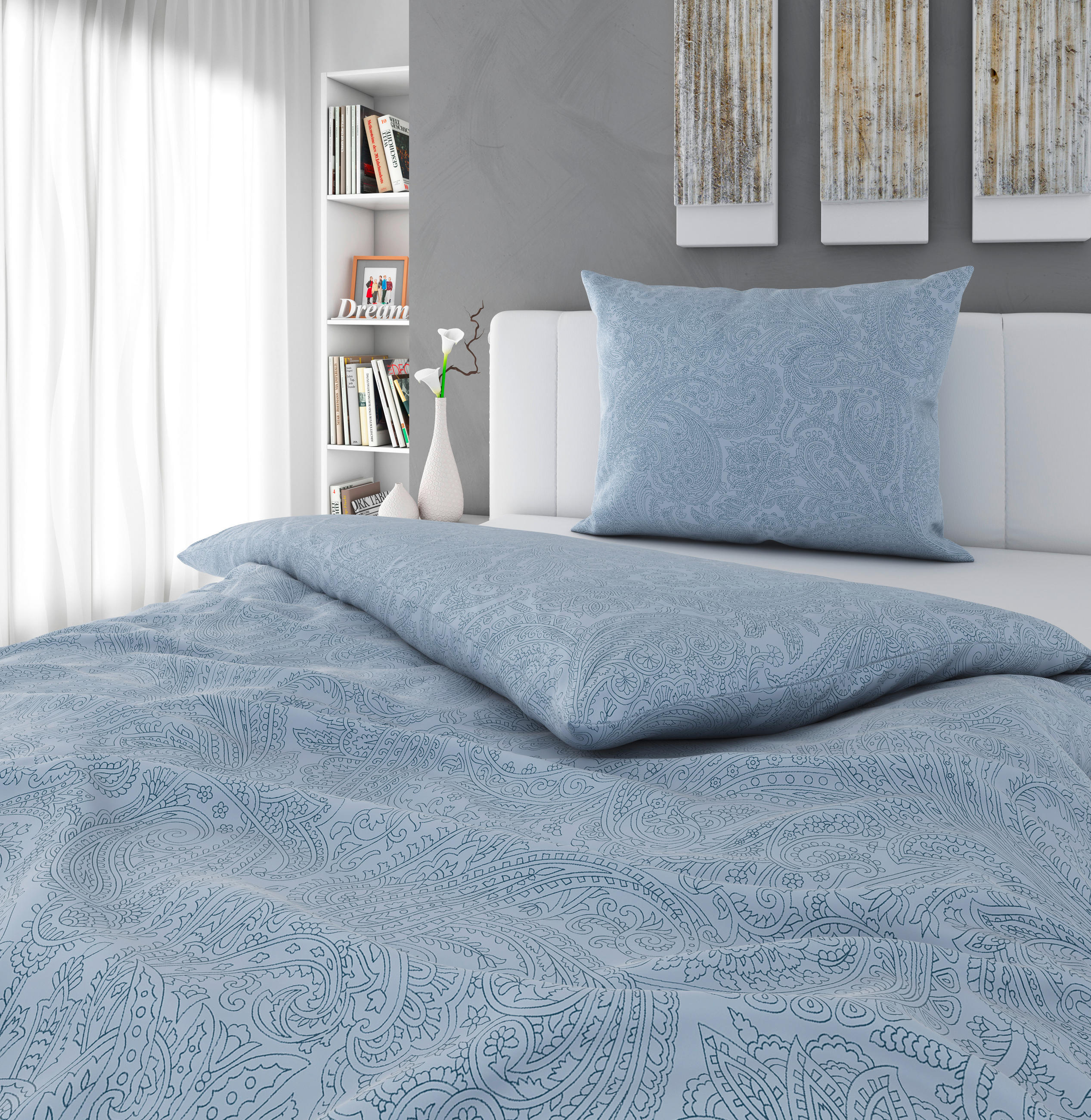 POSTEĽNÁ BIELIZEŇ, satén, modrá, 140/200 cm - modrá, Konventionell, textil (140/200cm) - Bio:Vio