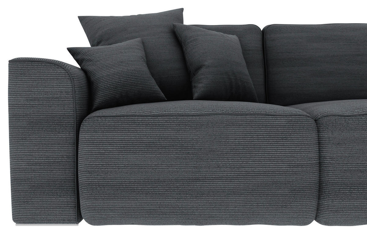 ECKSOFA in Cord Dunkelgrau  - Chromfarben/Dunkelgrau, Konventionell, Kunststoff/Textil (293/195cm) - MID.YOU