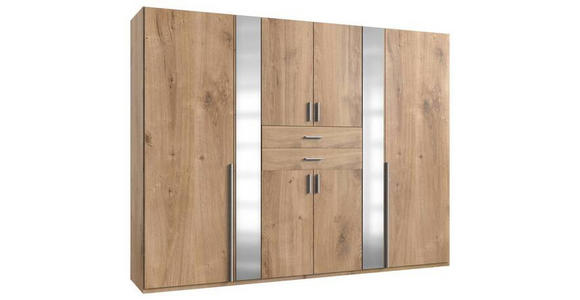 KLEIDERSCHRANK 270/208/58 cm 8-türig Plankeneiche - Plankeneiche/Alufarben, KONVENTIONELL, Glas/Holzwerkstoff (270/208/58cm) - Carryhome