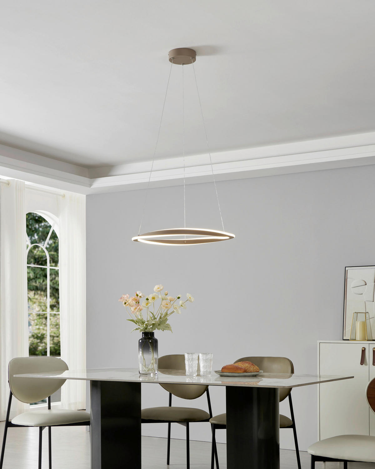 LED-HÄNGELEUCHTE Camerota 57/120 cm  - Sandfarben/Weiß, Design, Kunststoff/Metall (57/120cm) - Eglo