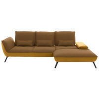 ECKSOFA  in Flachgewebe Goldfarben Nierenkissen, Rücken echt, Sitztiefenverstellung  301/191 cm  - Goldfarben/Schwarz, Design, Textil/Metall (301/191cm) - Moderano