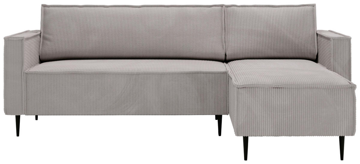ECKSOFA in Cord Grau  - Schwarz/Grau, Design, Textil/Metall (223/151cm) - Livetastic