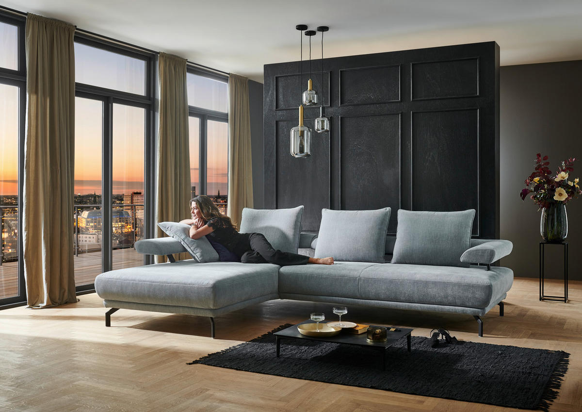 ECKSOFA in Chenille Hellblau  - Schwarz/Hellblau, Design, Textil/Metall (224/305cm) - Dieter Knoll