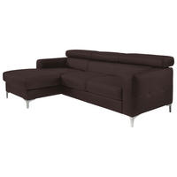 ECKSOFA Dunkelbraun Echtleder Rücken echt, Kopfteilverstellung, Kopfstütze  - Chromfarben/Dunkelbraun, Design, Leder/Metall (169/226cm) - Livetastic