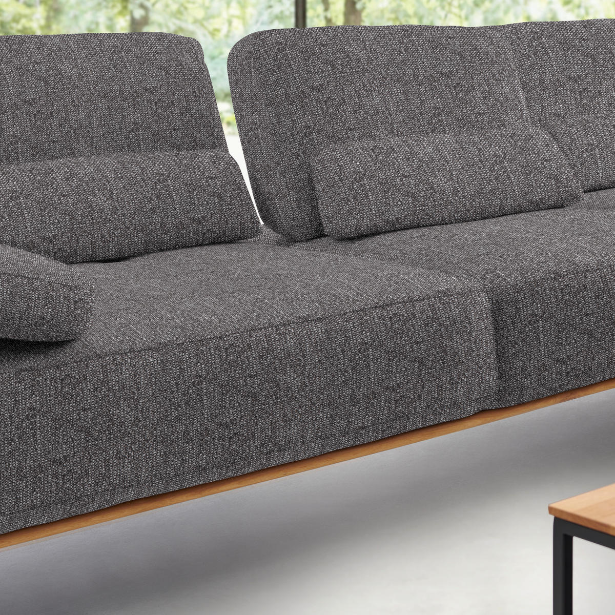 ECKSOFA in Flachgewebe Grau  314/176 cm  - Schwarz/Grau, Natur, Holz/Textil (314/176cm) - Valnatura