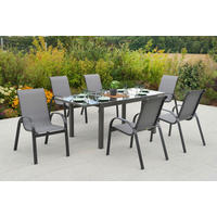 GARTENTISCHGRUPPE  - Graphitfarben/Grau, KONVENTIONELL, Glas/Textil - Gardenson