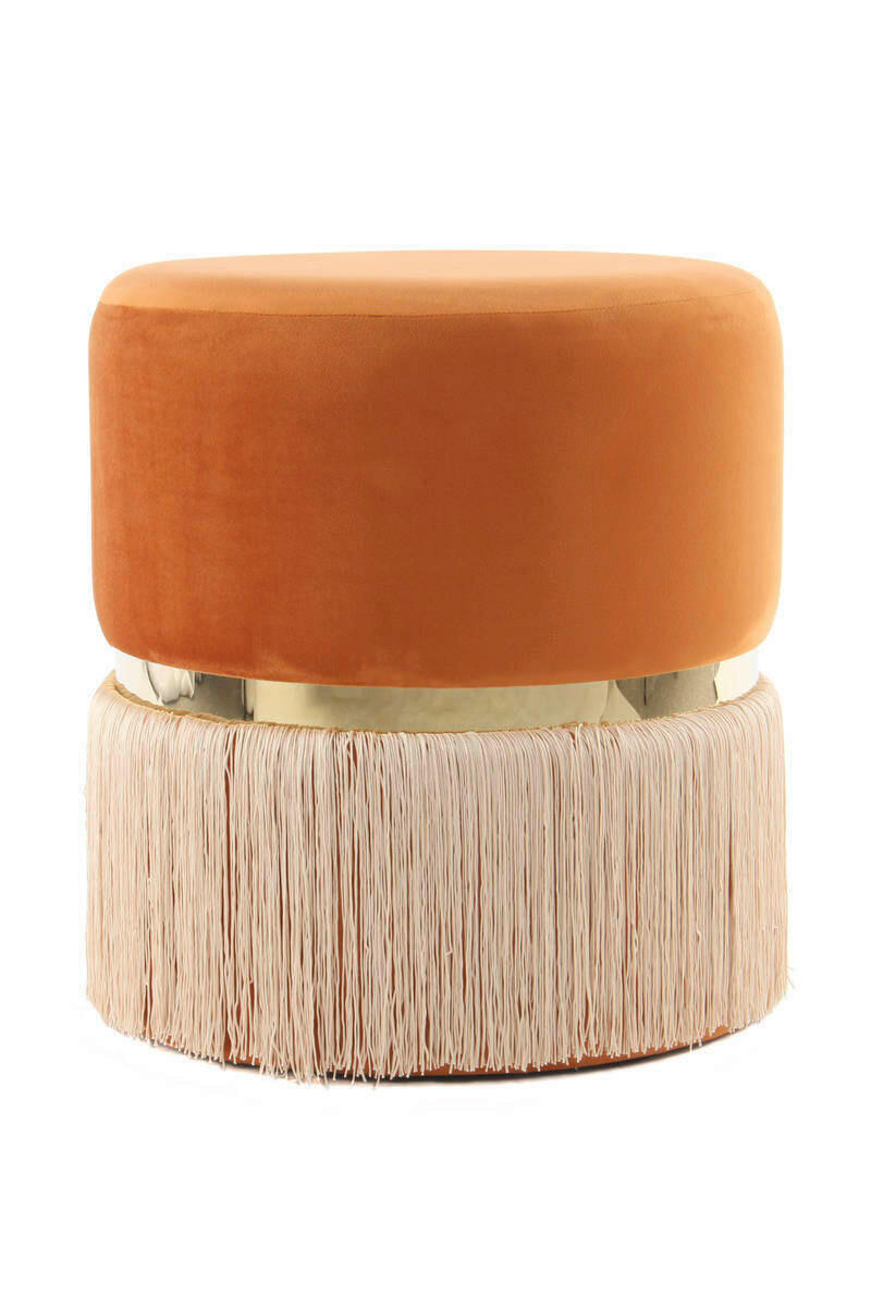 HOCKER Samt Orange, Goldfarben, Champagner  - Champagner/Goldfarben, Basics, Textil/Metall (41/44,5/41cm) - Kayoom