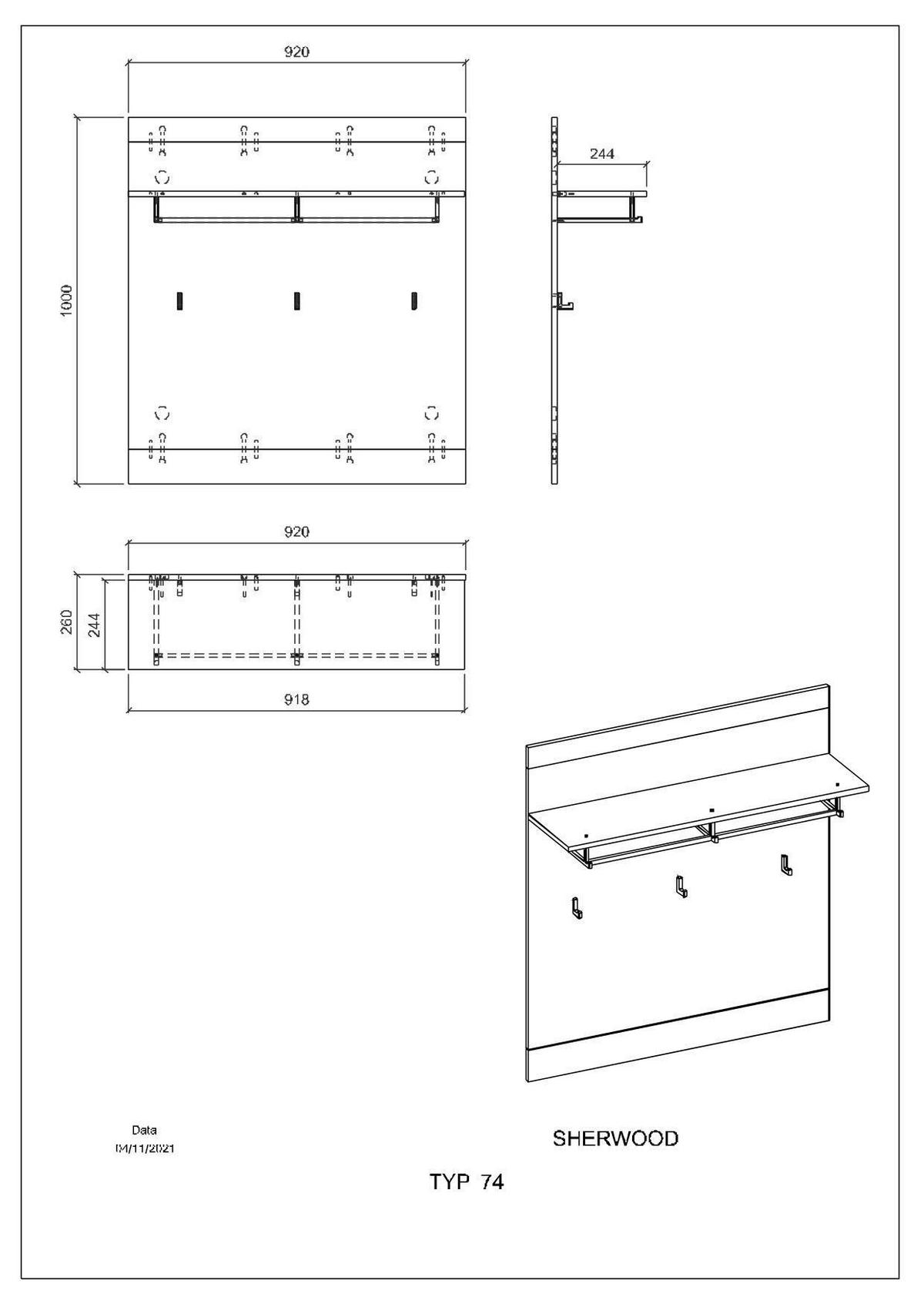 GARDEROBE 5-teilig  in 206/200/43 cm  - Anthrazit/Weiß, Design, Glas/Holzwerkstoff (206/200/43cm) - Modante