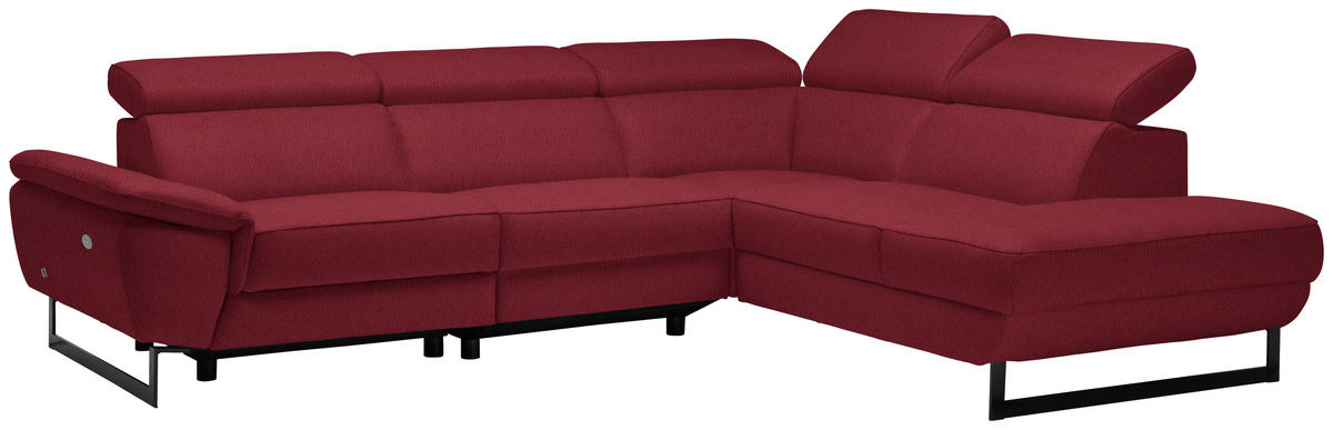 ECKSOFA in Echtleder Rot  - Rot/Schwarz, Design, Leder/Metall (281/225cm) - Celina Home