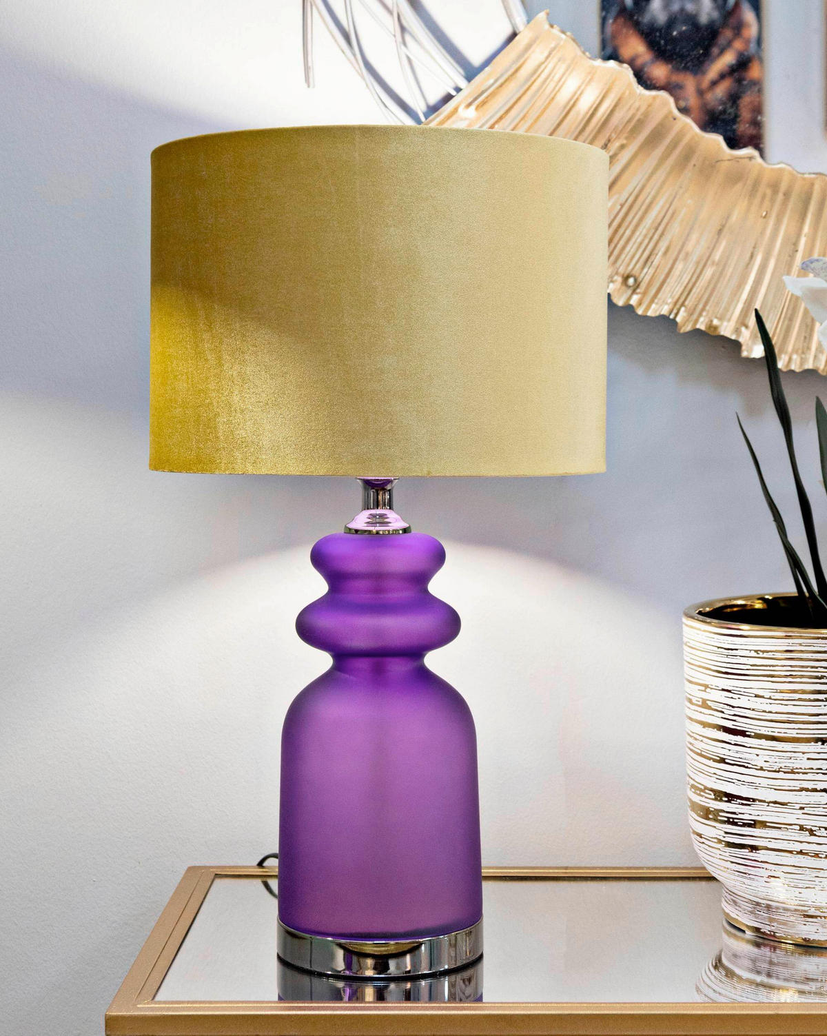 TISCHLEUCHTE   - Gelb/Lila, Basics, Glas/Textil (32.5/57.5/32.5cm)