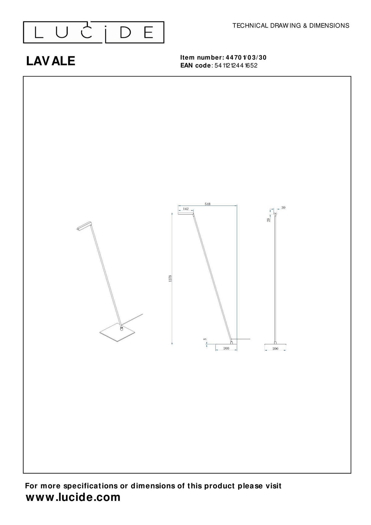 LED-STEHLEUCHTE 54.8/20/137.9 cm    - Design (54.8/20/137.9cm) - Lucide