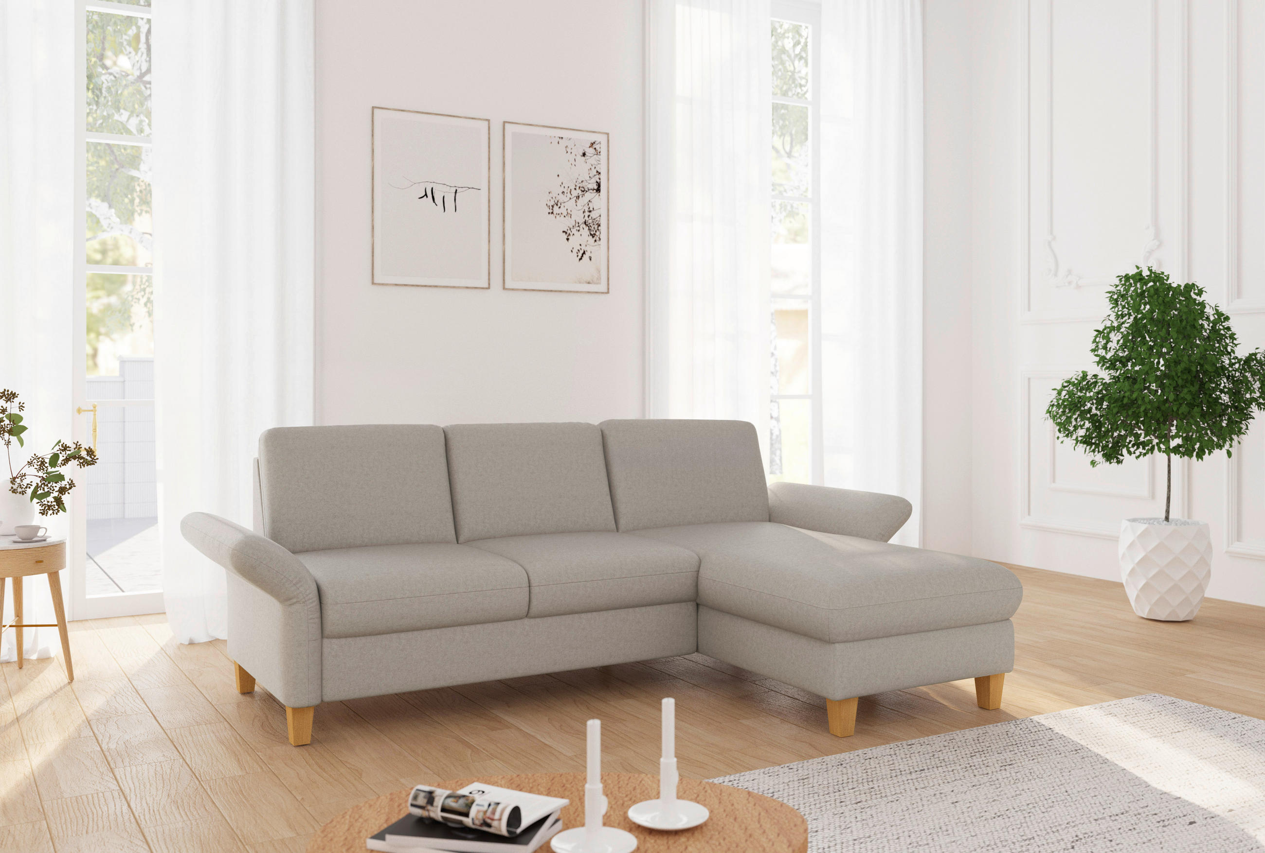 ECKSOFA ROCHELLE E Taupe Flachgewebe  - Taupe/Eichefarben, KONVENTIONELL, Holz/Textil (251/164cm) - Sit & More