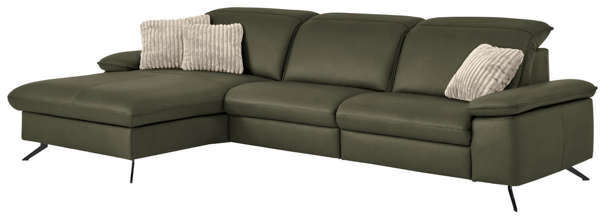 ECKSOFA  Echtleder Graugrün  - Schwarz/Graugrün, Design, Leder/Metall (169/307cm) - Beldomo Premium