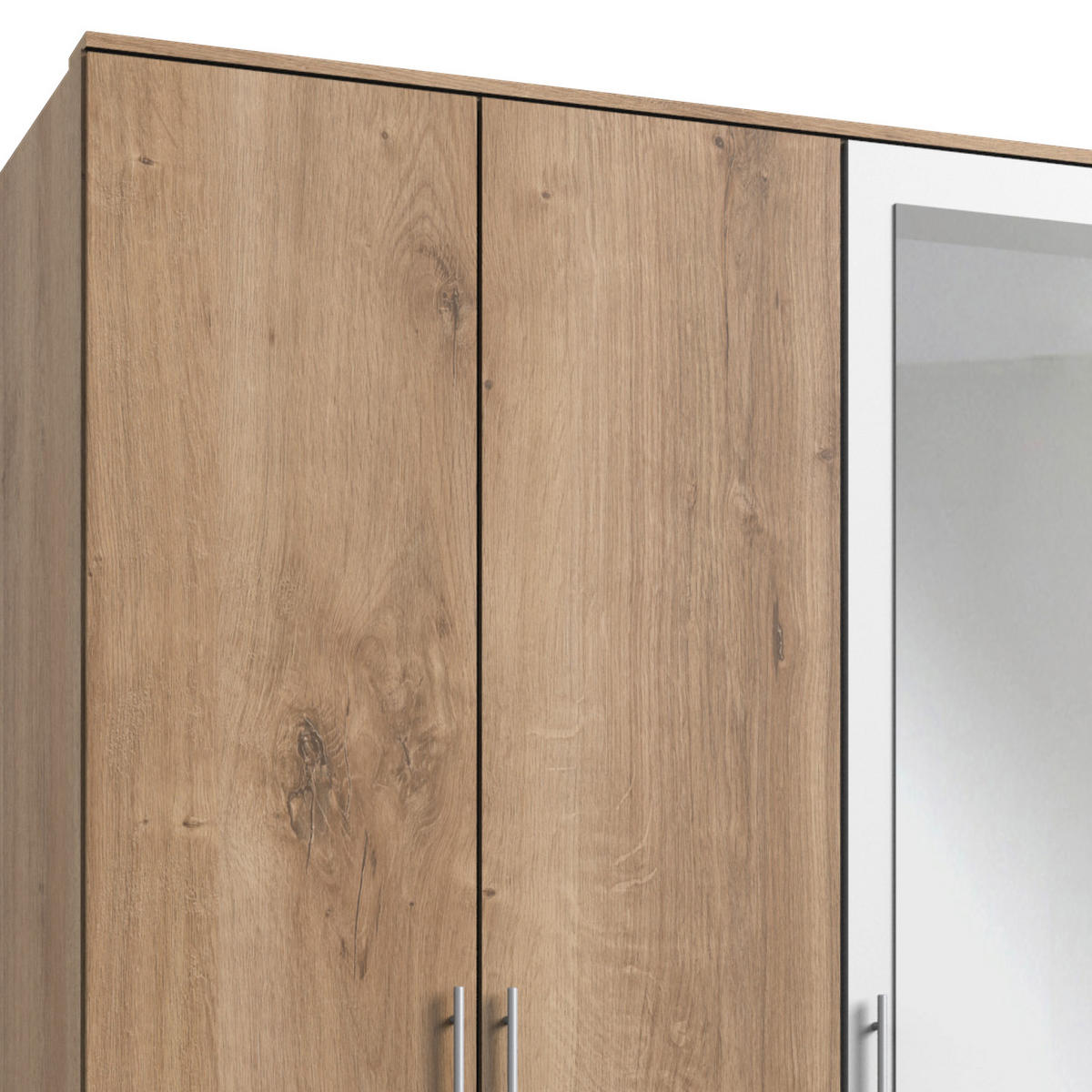 DREHTÜRENSCHRANK 225/210/58 cm 5-türig Weiß, Eichefarben  - Eichefarben/Alufarben, KONVENTIONELL, Glas/Holzwerkstoff (225/210/58cm) - MID.YOU