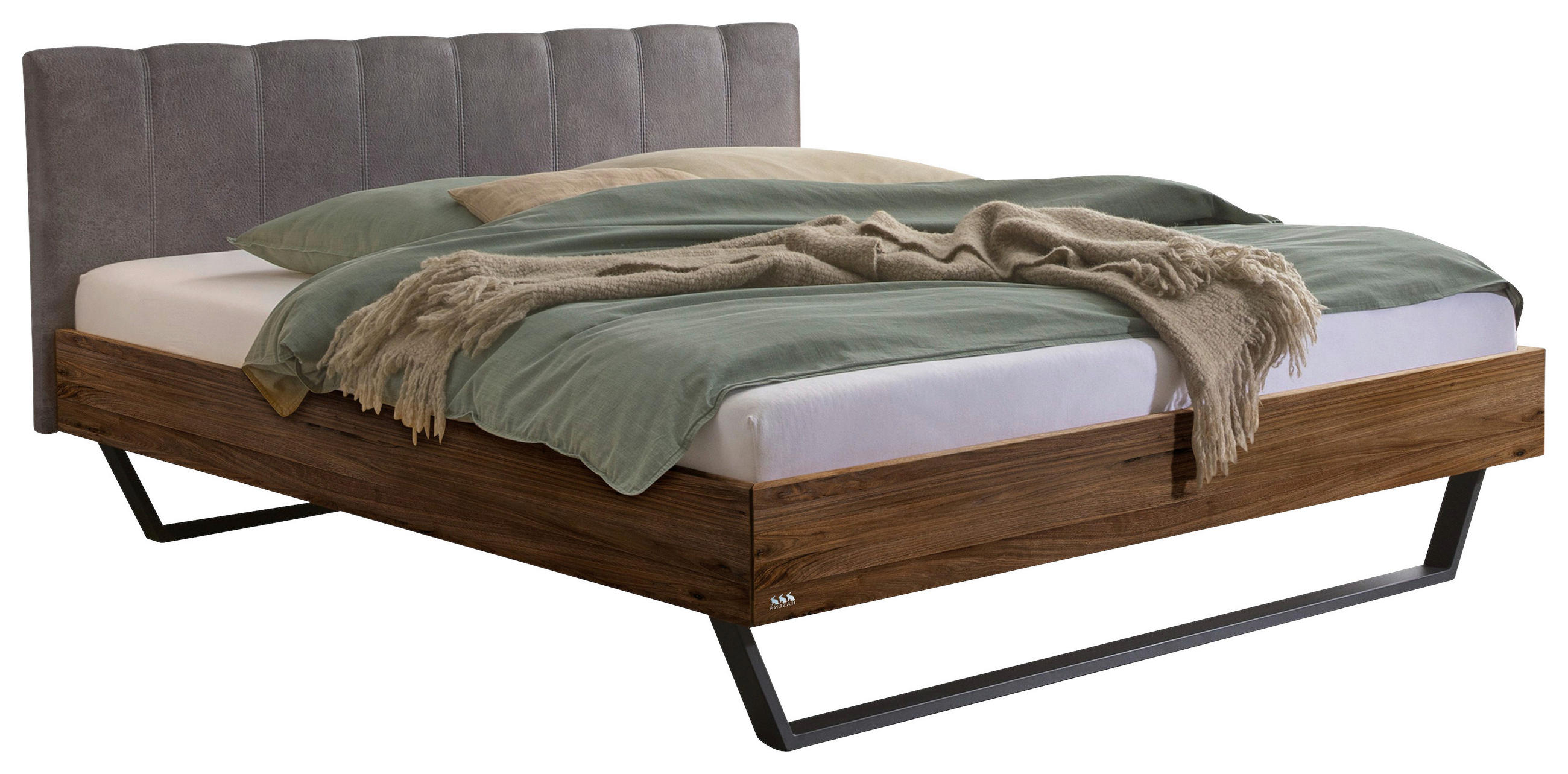 BETT 140/200 cm  in Anthrazit, Nussbaumfarben  - Anthrazit/Nussbaumfarben, KONVENTIONELL, Holz/Textil (140/200cm) - Hasena
