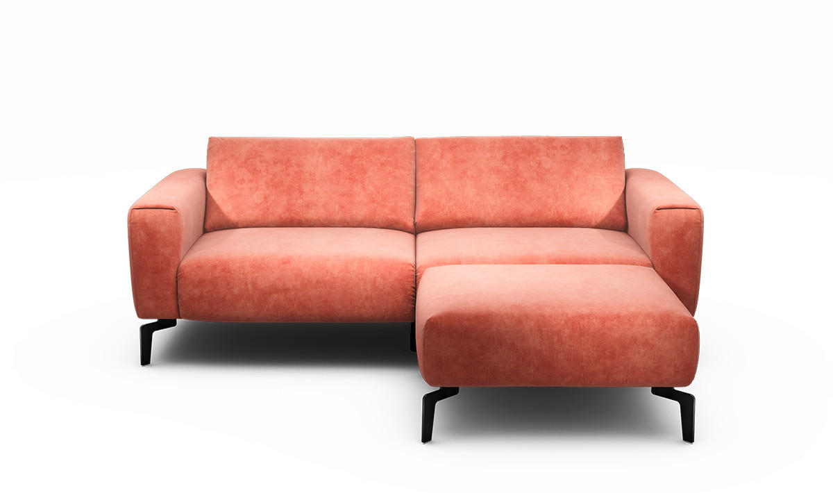2,5-Sitzer inkl. Hocker Samt Rosa  - Schwarz/Rosa, Design, Textil/Metall (220/86/86-94cm) - SENSOO