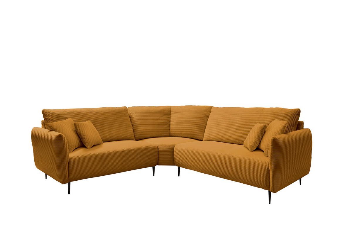 ECKSOFA in Cord Goldfarben  - Goldfarben/Schwarz, Design, Textil/Metall (256/256cm) - Livetastic