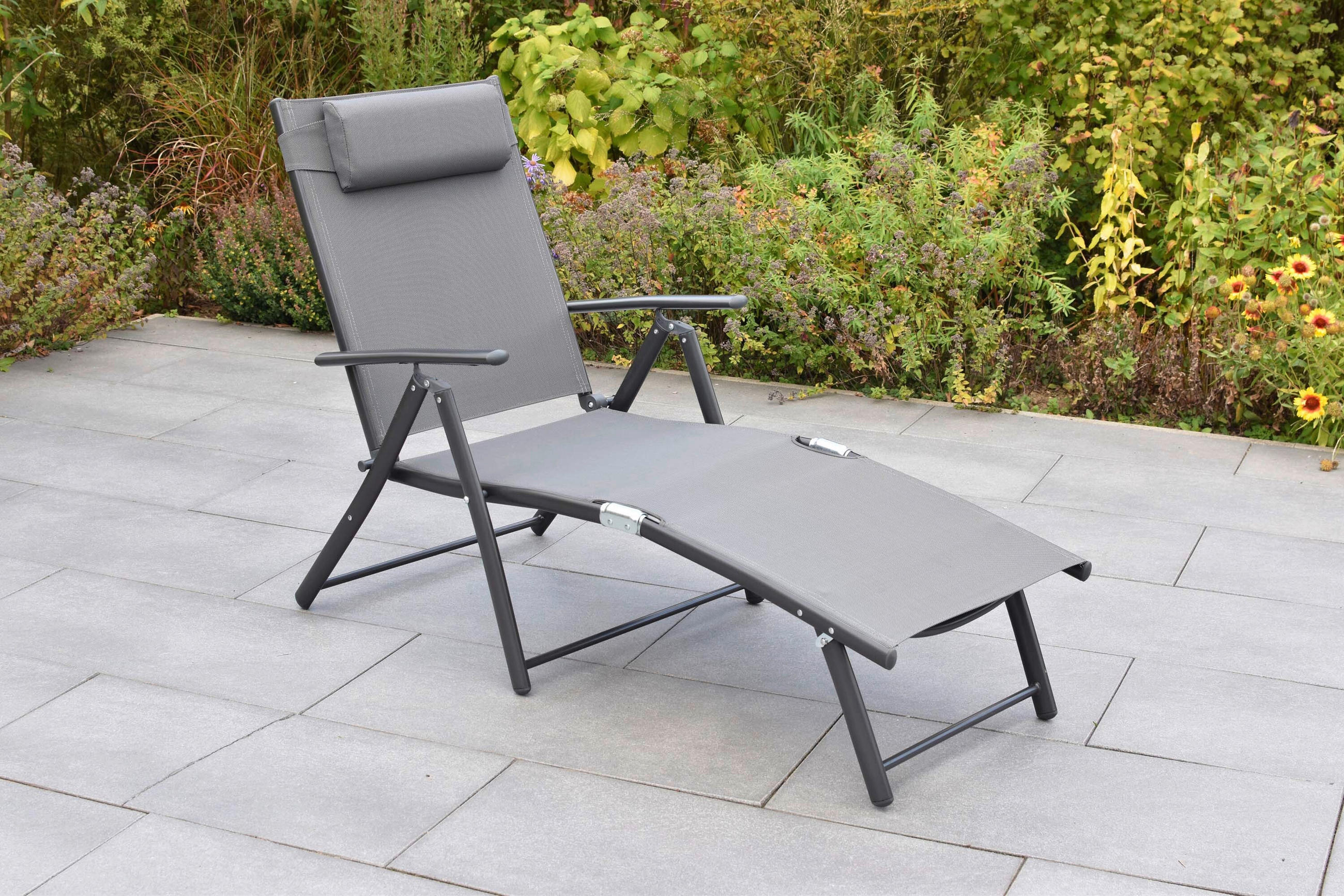GARTENLIEGE 64/87/140 cm  - Graphitfarben/Grau, KONVENTIONELL, Textil/Metall (64/87/140cm) - Gardenson