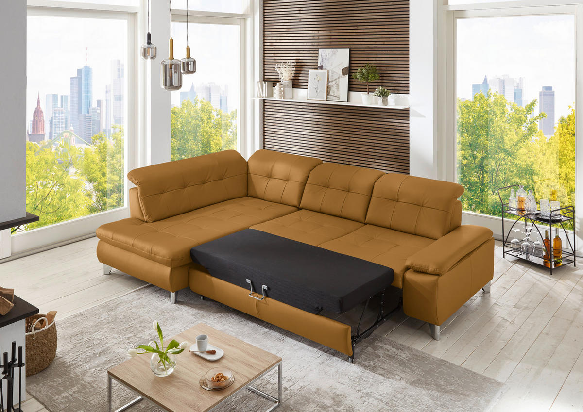 ECKSOFA Echtleder Currygelb  - Currygelb, Basics, Leder/Metall (211/309cm) - Beldomo Speed