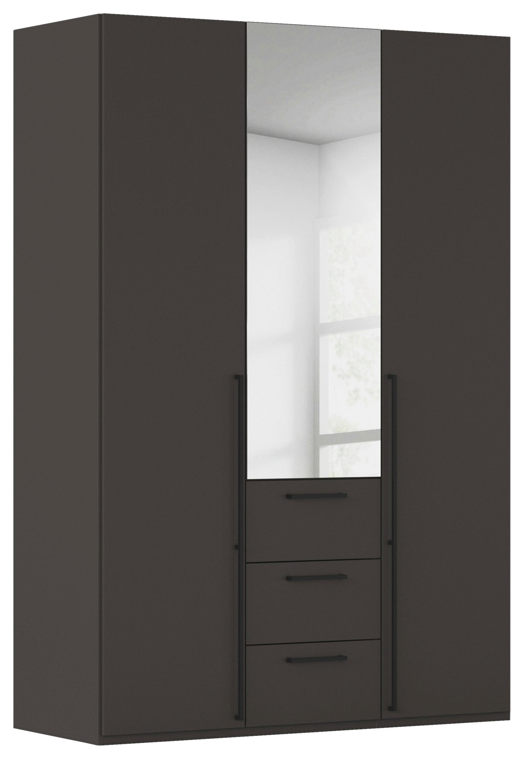 DREHTÜRENSCHRANK 151/235/61 cm,  in Graphitfarben, 3-türig  - Chromfarben/Schwarz, Basics, Glas/Holzwerkstoff (151/235/61cm) - Novel