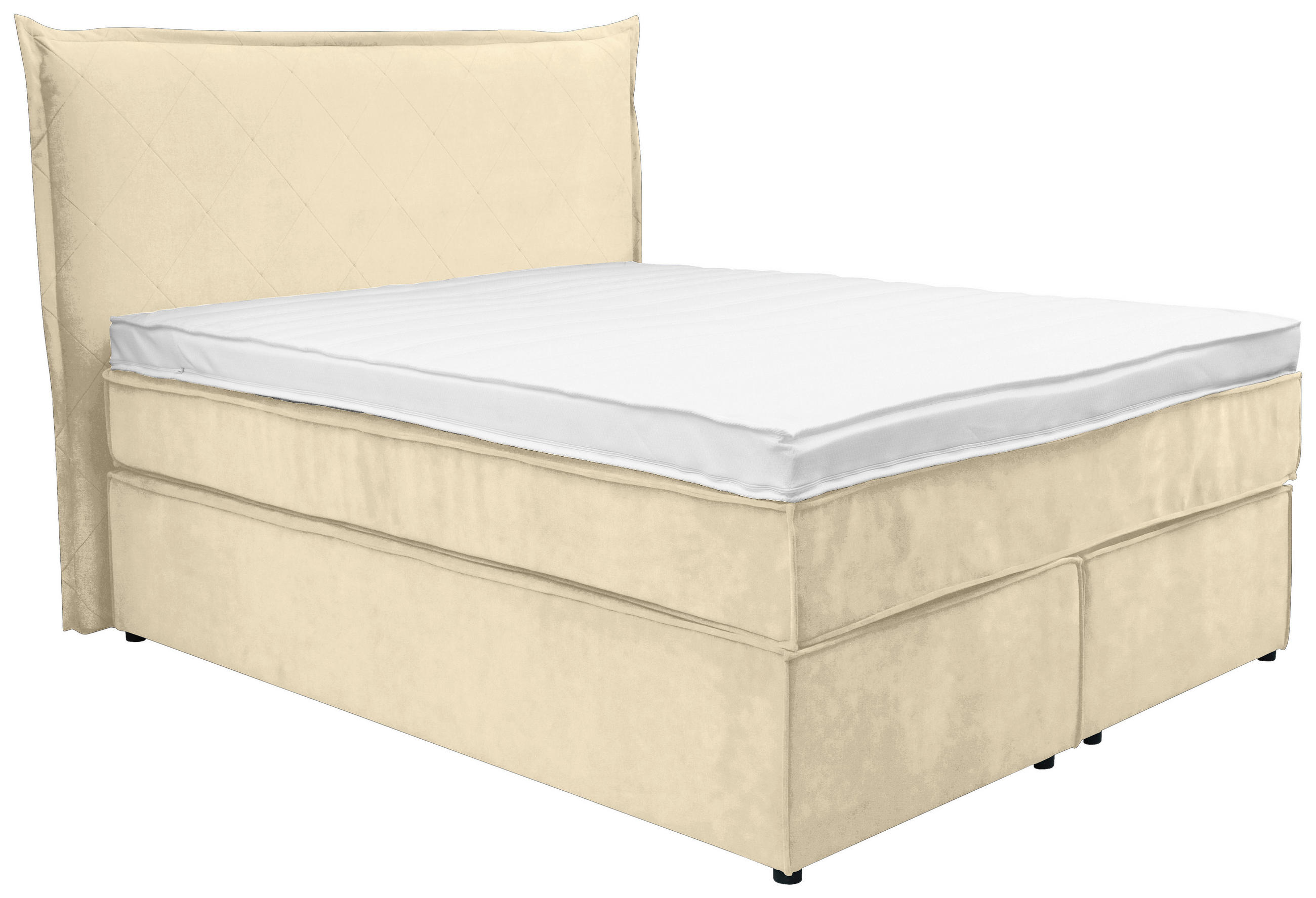 BOXSPRINGBETT 140/200 cm,  in Creme, Matratze, Topper, H3 = fest  - Creme/Schwarz, KONVENTIONELL, Kunststoff/Textil (140/200cm) - Boxxx