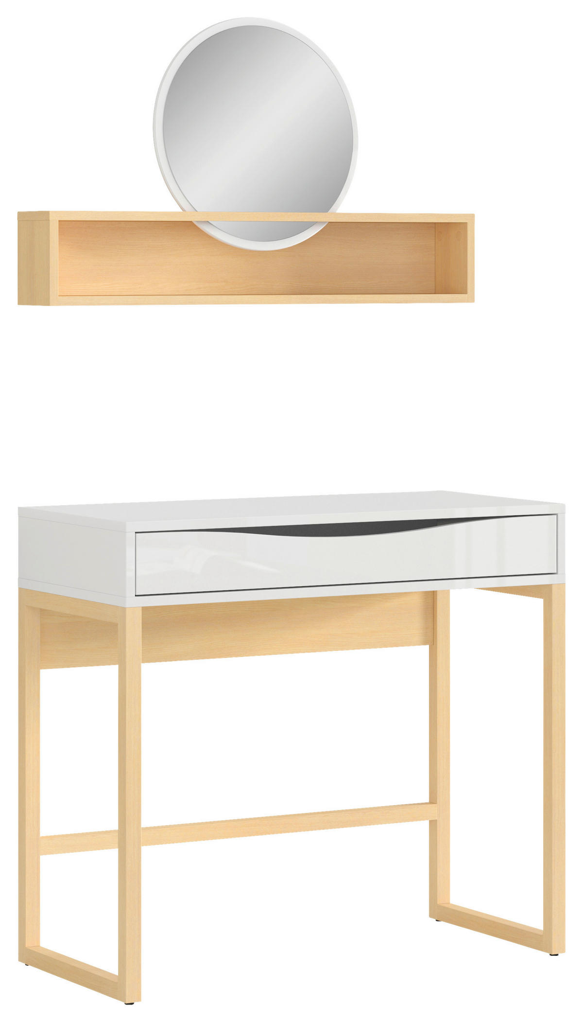 SCHMINKTISCH Weiß, Kieferfarben, Weiß Hochglanz  - Weiß Hochglanz/Weiß, KONVENTIONELL, Holzwerkstoff (85/127,5/40cm) - MID.YOU