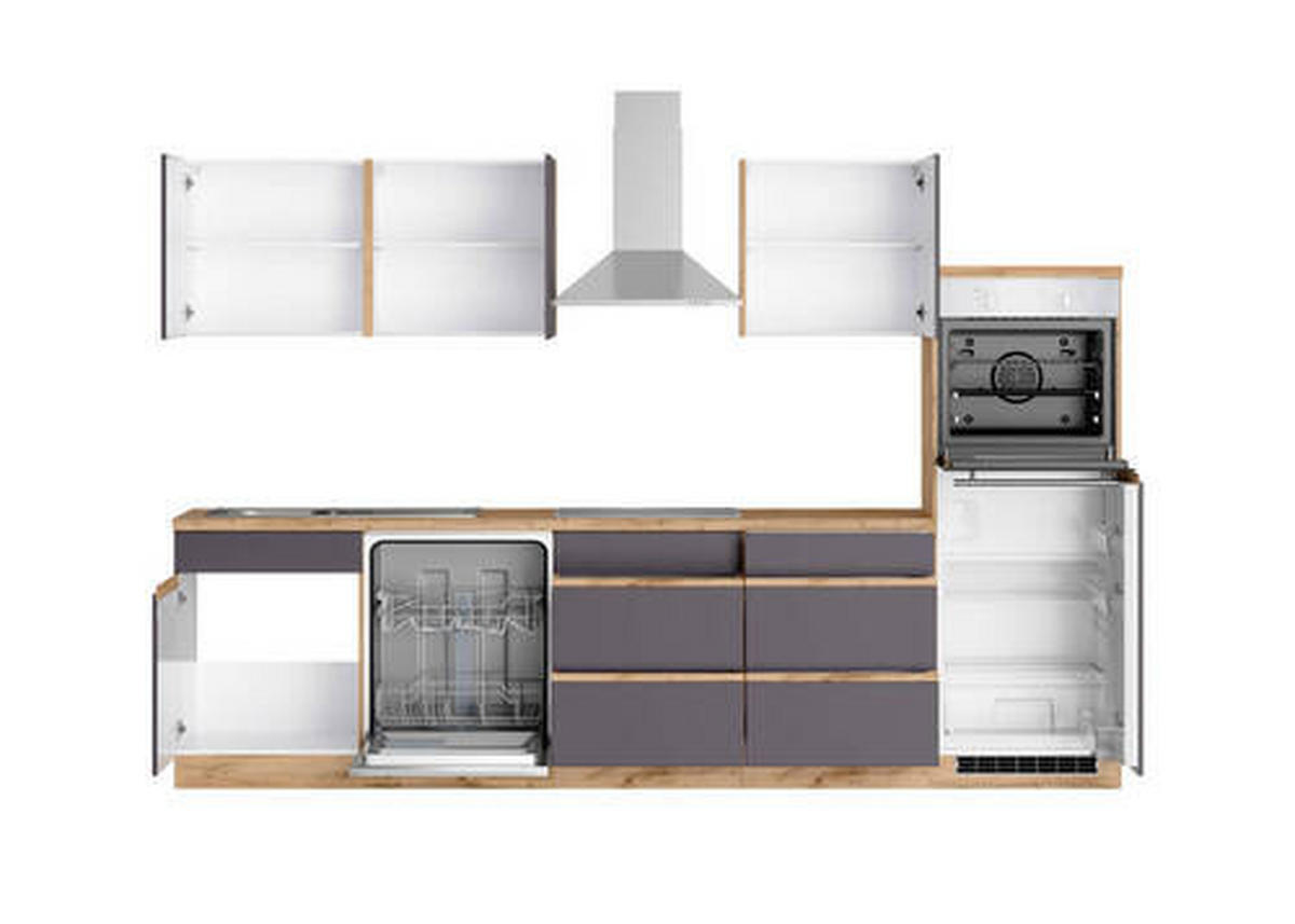 KÜCHENBLOCK 300 cm   in Grau, Eiche Wotan  - Eiche Wotan/Grau, Design, Holzwerkstoff (300cm) - Held