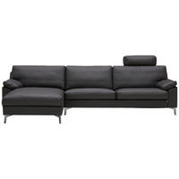 ECKSOFA in Echtleder Anthrazit  - Chromfarben/Anthrazit, Design, Leder/Metall (165/293cm) - Erpo