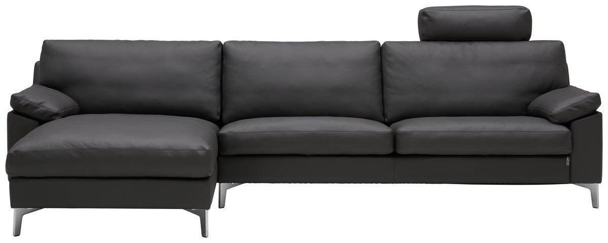 ECKSOFA in Echtleder Anthrazit  - Chromfarben/Anthrazit, Design, Leder/Metall (165/293cm) - Erpo