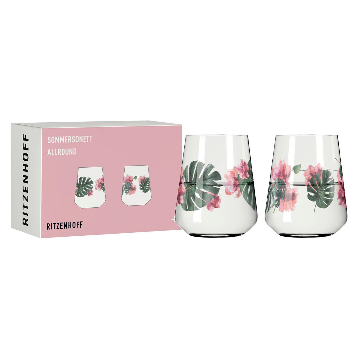 GLÄSERSET Sommersonett  2-teilig  - Transparent/Rosa, Design, Glas (9.2/11.0cm) - Ritzenhoff