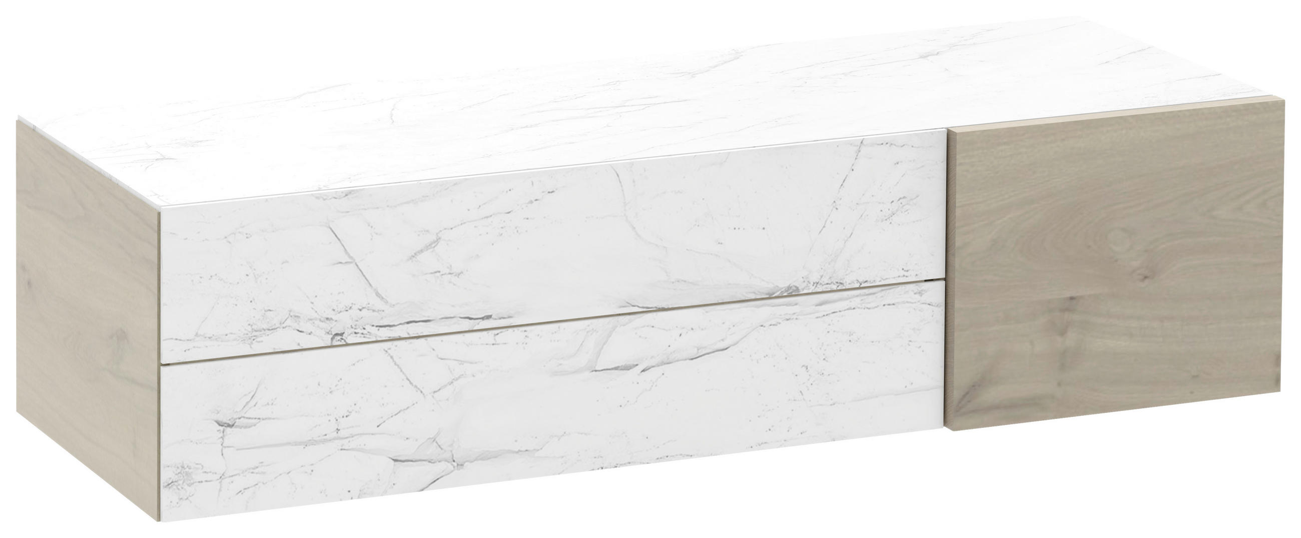 HÄNGEELEMENT Eiche furniert, mehrschichtige Massivholzplatte (Tischlerplatte) Weiß, Eichefarben, Hellbraun  - Hellbraun/Eichefarben, Natur, Glas/Holz (128/32/42,6cm) - Voglauer