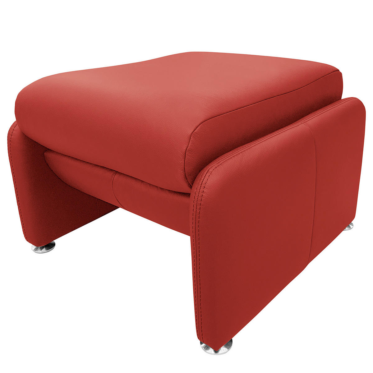 HOCKER in Leder Rot  - Silberfarben/Rot, Design, Leder/Metall (62/42/60cm) - Livetastic