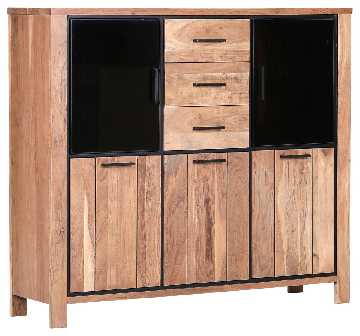HIGHBOARD  in 155/136/44 cm  - Schwarz/Akaziefarben, LIFESTYLE, Glas/Holz (155/136/44cm) - Landscape