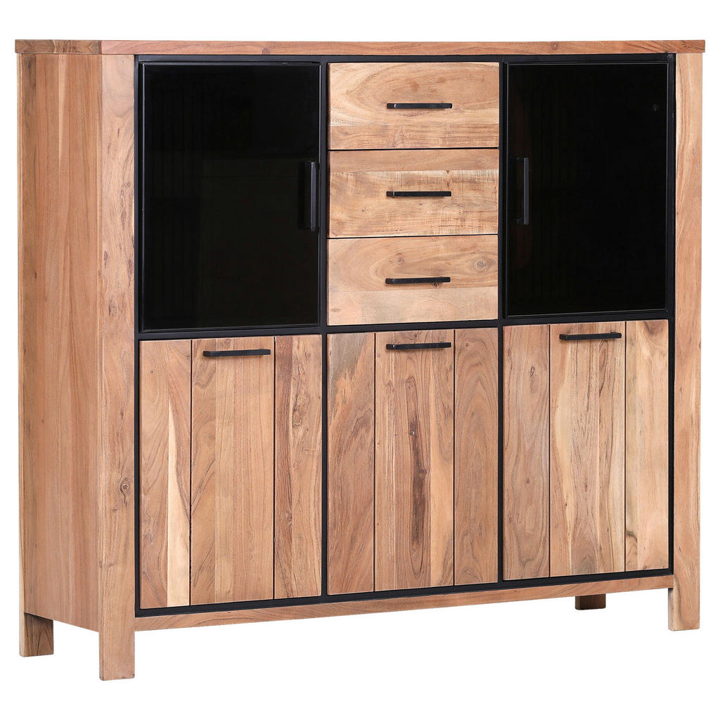 Thumbnail - Landscape Highboard, Akazie, Metall, Akazie, massiv, 5 Fächer, 3 Schubladen, E, 155x136x44 cm, Beimöbel erhältlich, steh...